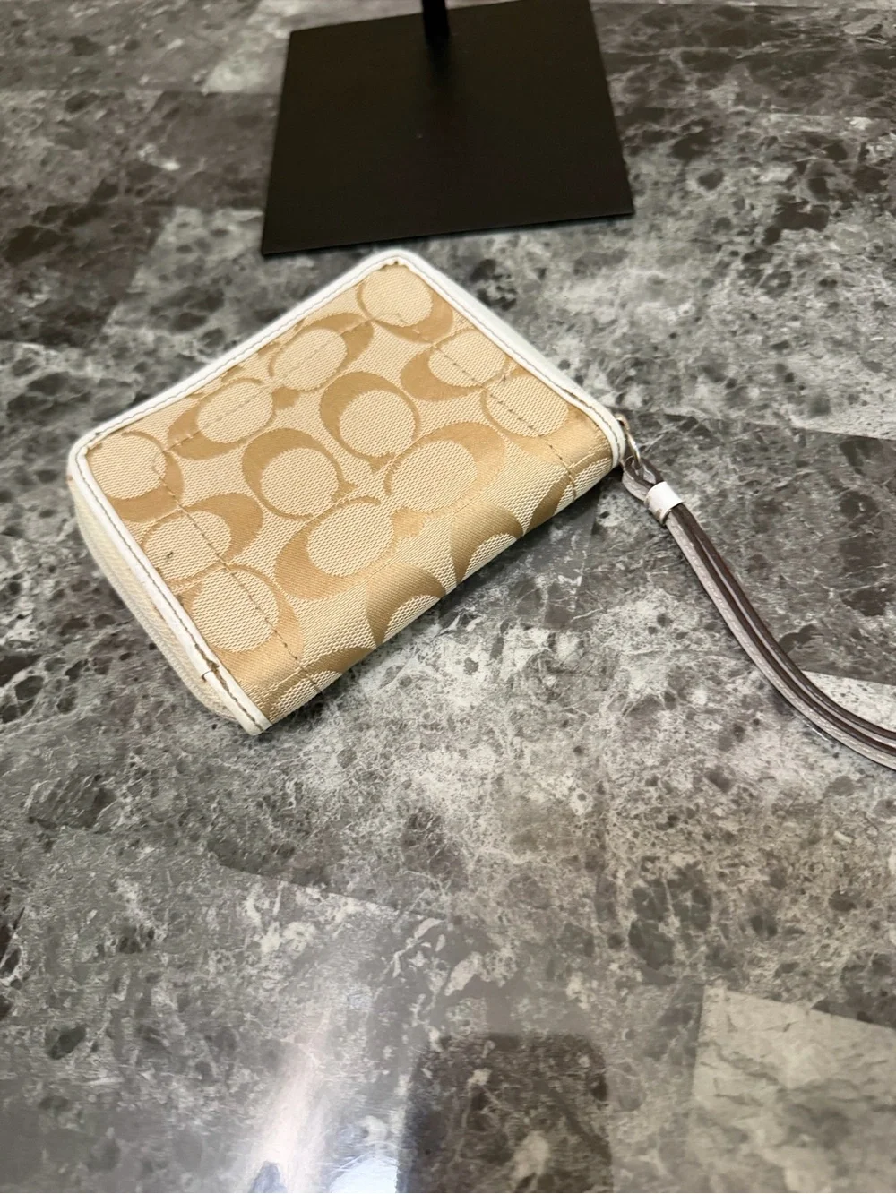 Coach Beige Signature Wristlet with White Trim